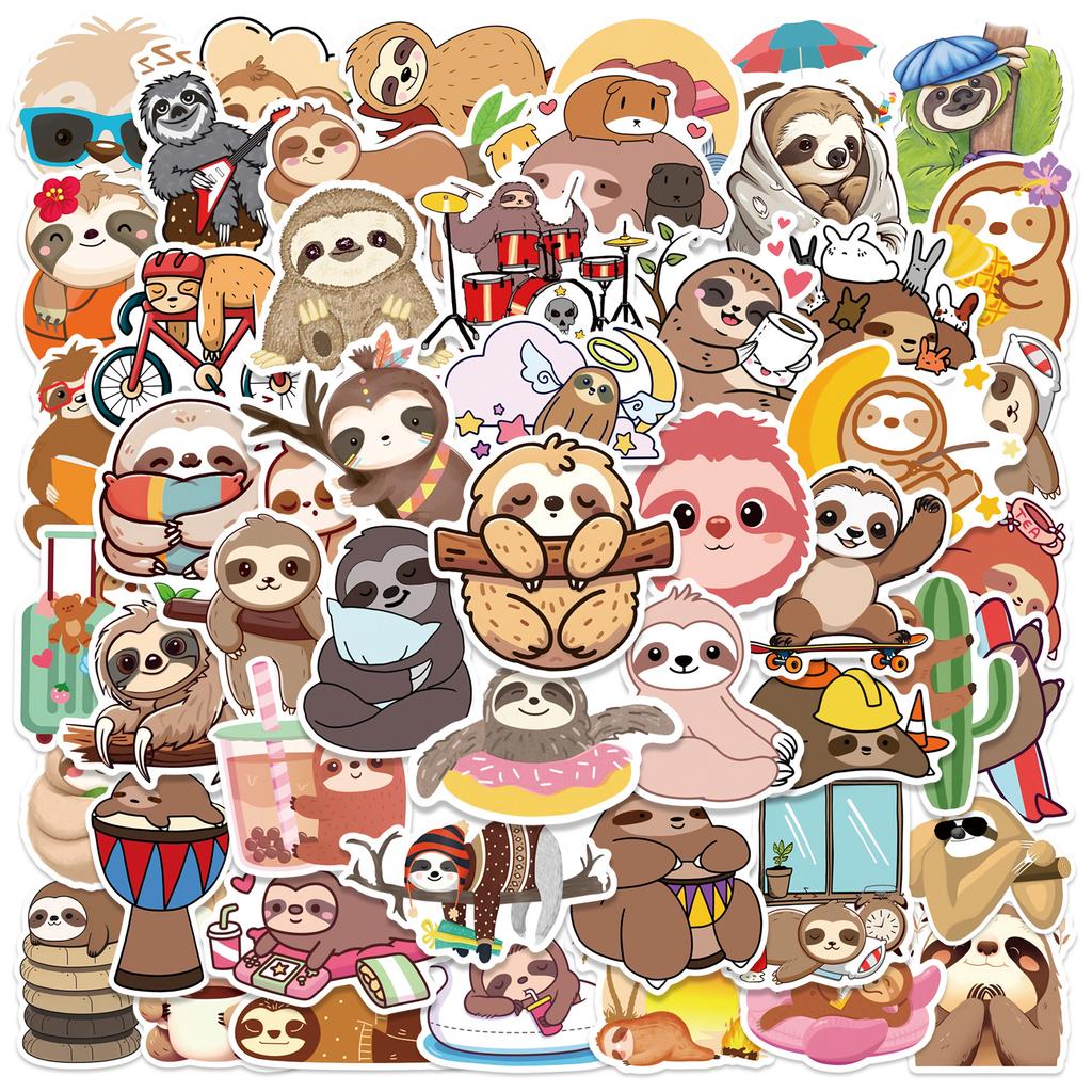 50Pcs Cute Cartoon Sloth Graffiti Stickers Kawaii Animal Decal For Laptop Phone Guitar Skateboard Waterproof Sticker Kid Toys