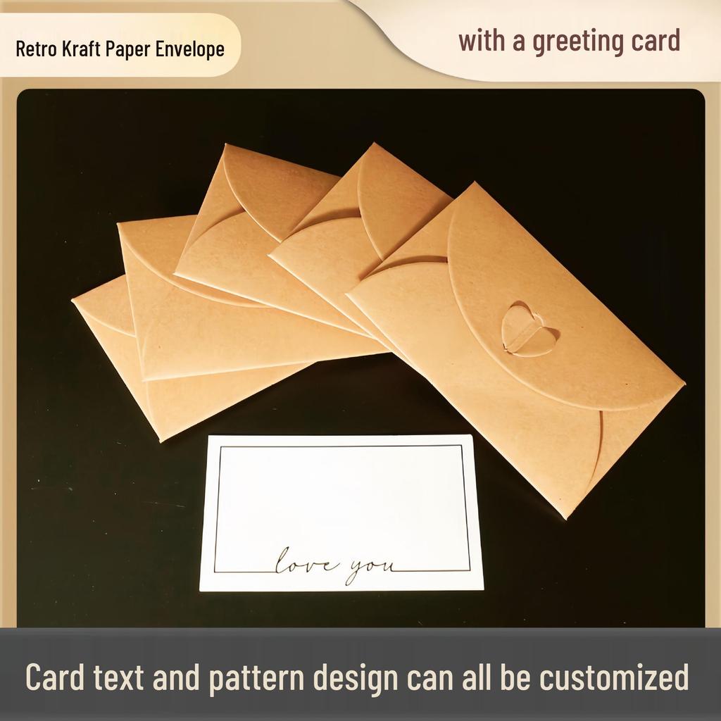 European Retro Kraft Paper Heart Buckle Envelope - High-End, Unique Design with Inner Page