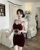 Sultry Velvet Cut-Out Camisole Mini Dress for Autumn/Winter