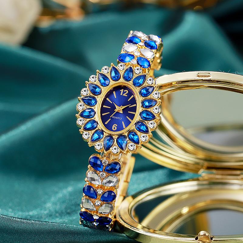 Ladies Watches, Bracelets, Handmade Colored Diamonds, Ethnic Style, Multi-Colored Rhinestones.