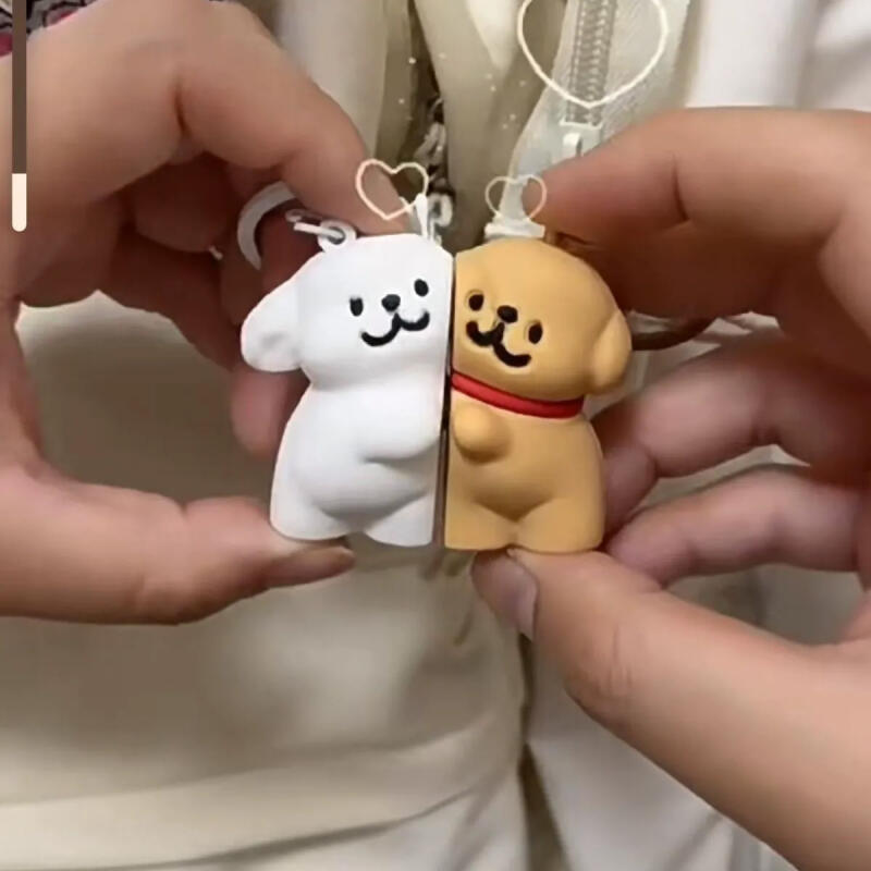 Couple Puppy Magnet Keychain Bag Charm Baguette Item Couple puppy set