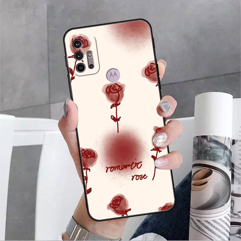 Case For Motorola G30 G60 G22 G9 Play G82 G52 G8 G9 G50 One Fusion Edge 20 Black Soft Phone Capas Flower Cute