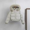 Women's Hooded Faux Fur Collar Long Sleeve Puffer Jacket Loose Fit Short Winter Coat