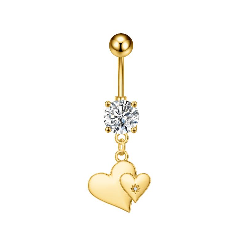 Fashion Heart Stainless Steel Belly Button Ring Shiny Zircon Dangle Navel Ring For Women Sexy Body Piercing Beach Jewelry