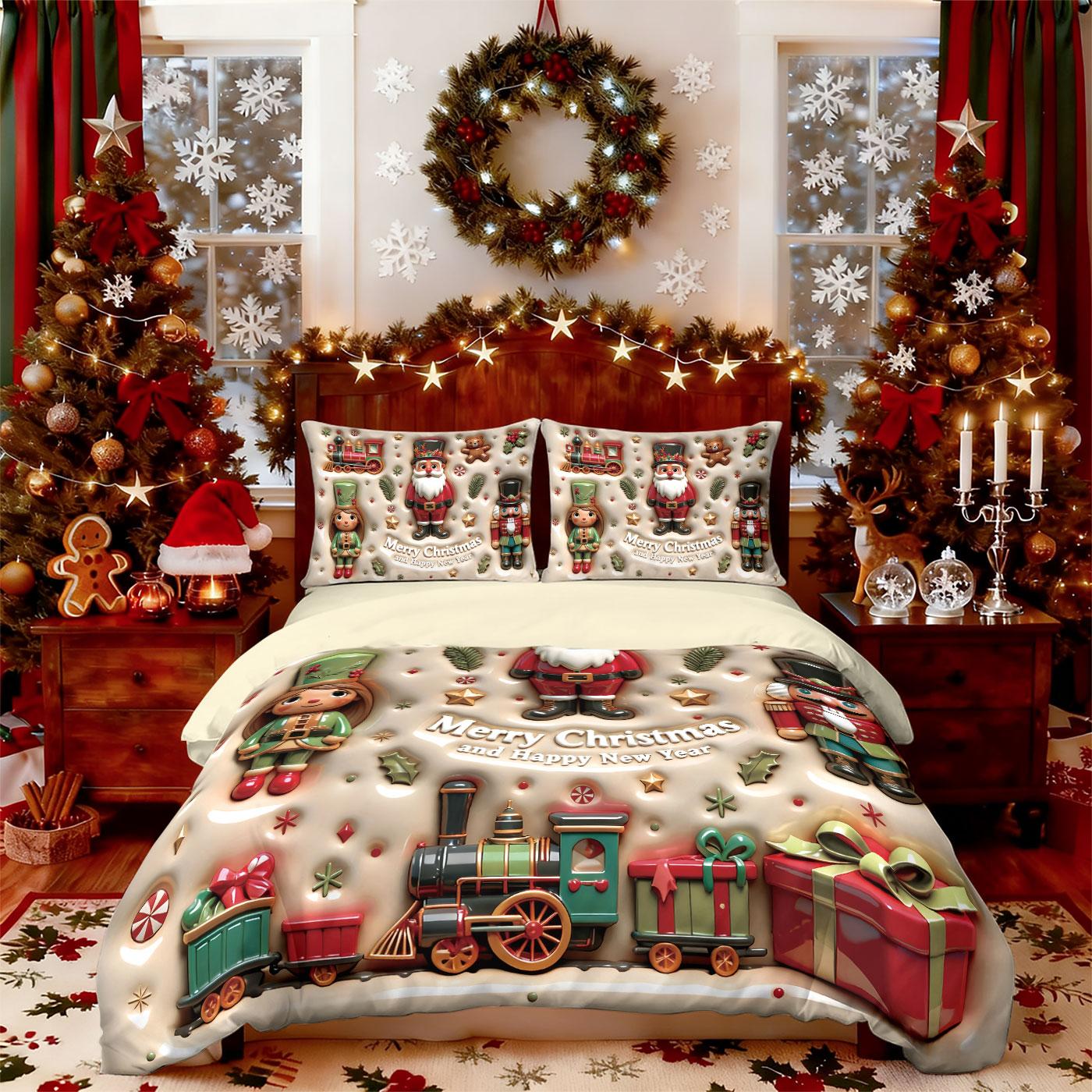 

3 шт. постельное белье без наполнителя с принтом Санта-Клауса в технике имитации рельефа, мягкое, для спальни в общежитии, разные размеры, машинная стирка 135x200cm-EU-Single&set