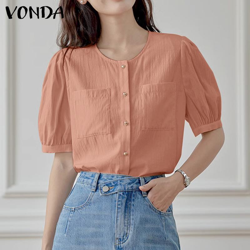 

Женские повседневные свободные рубашки VONDA с ​​короткими рукавами-фонариками и топы