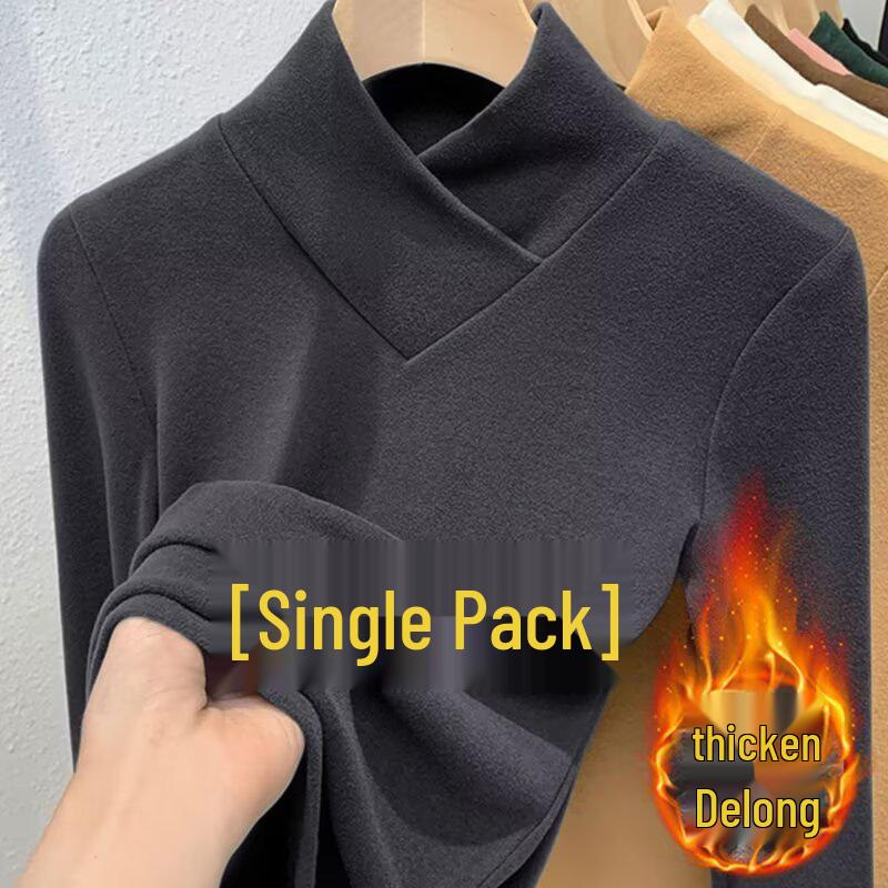 

Женский бархатный топ с полуворотником, длинным рукавом и облегающего кроя для осени/зимы Extra Large темно-серого