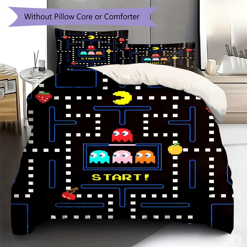 Pac-Man Pattern Bedding,Quilt Set Quilt Cover Pillowcase Home Birthday Gift (1 * Duvet Cover + 2 * Pillowcase, Without Core)