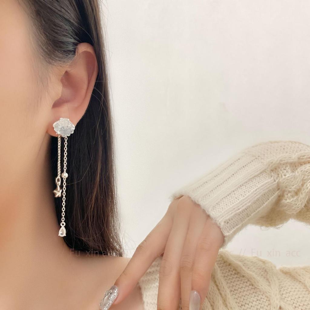 Star Tassel Gradient Blue & White Crystal Nebula Earrings