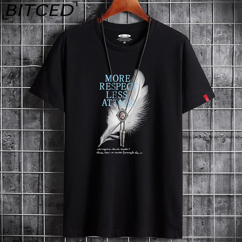 BITCED Cotton Short Sleeve T-shirt Men's Fashion Loose Half Sleeve Shirt Printed Compassionate Shirt