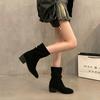 Retro stacking boots women's summer and autumn 2025 new thin khaki Martin boots thick heel photo cowboy short boots women