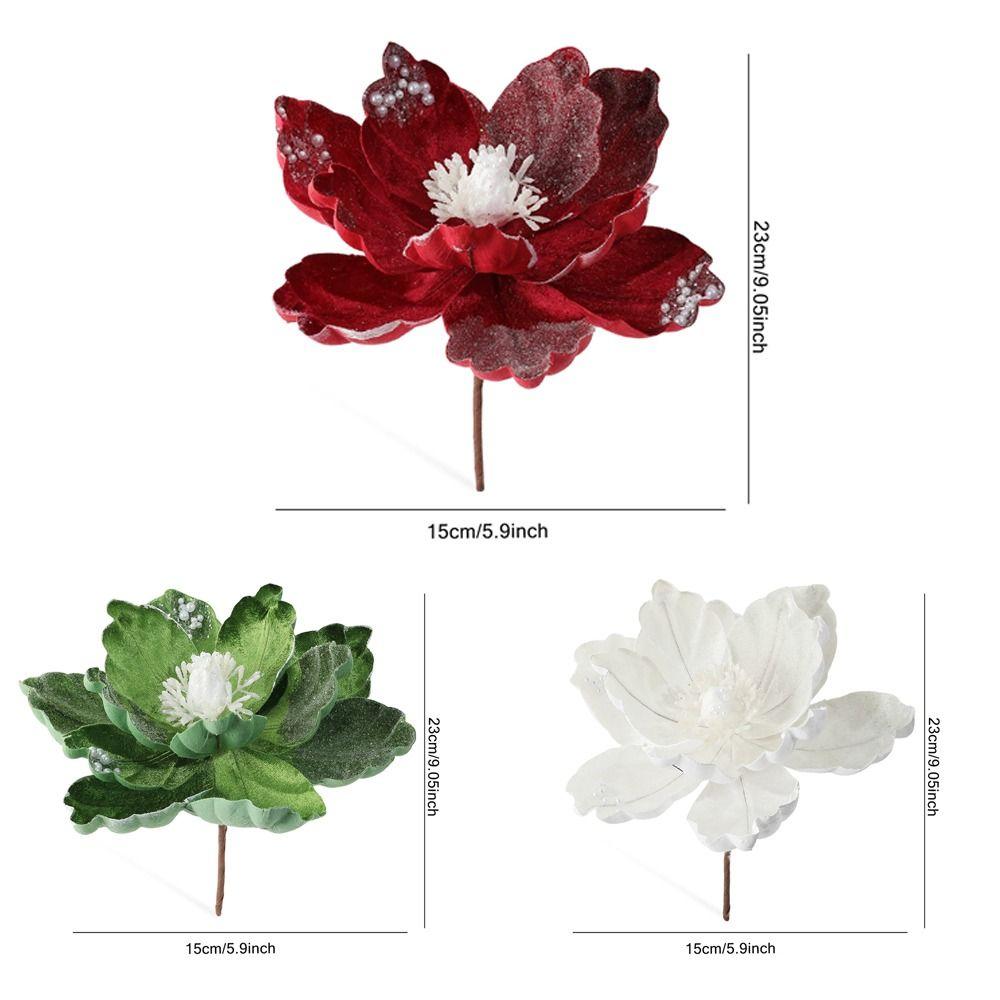 Lifelike Artificial Poinsettia Picks Sequin Fake Christmas Flowers New Year Decor