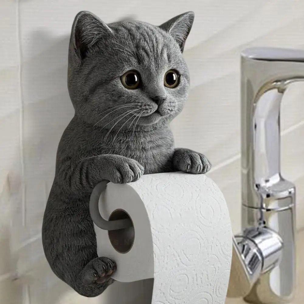 Simple Installation Cat Toilet Paper Holder 3D Cat Shape Hanging Paper Towel Stand Home Use