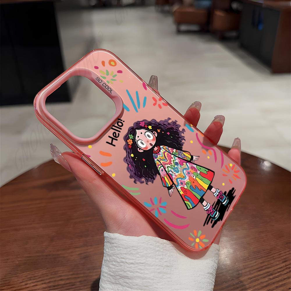 Ins Wind Hello Color Curly Hair Girl Mobile Phone Case iPhone16 Anti-drop Color Silver Apple 17 Girlfriend 15pm