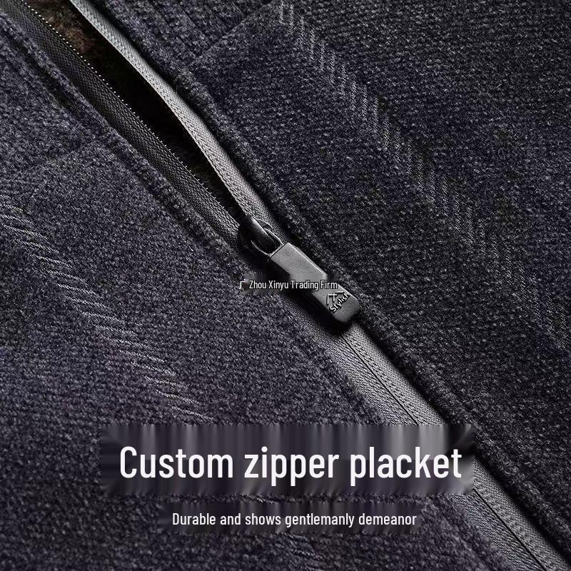 Dad's Velvet Thickened Winter Jacket for Middle-Aged & Elderly Men - Chenille Lapel Woolen Coat