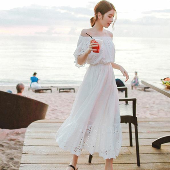 Women's Bohemian Long Summer Beach Dress Holiday Sheath One Shoulder Dresses