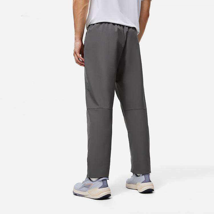 Li Ning Fitness Series Solid Color Logo Mid Waist Straight Leg Casual Pants Men Bottoms Road-Gray AYKT833-1