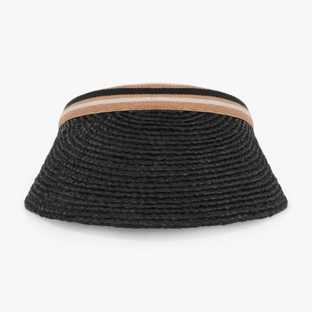 Helen Kaminski Bianka Charcoal Black Stripe Visor Sun Cap Hat50265