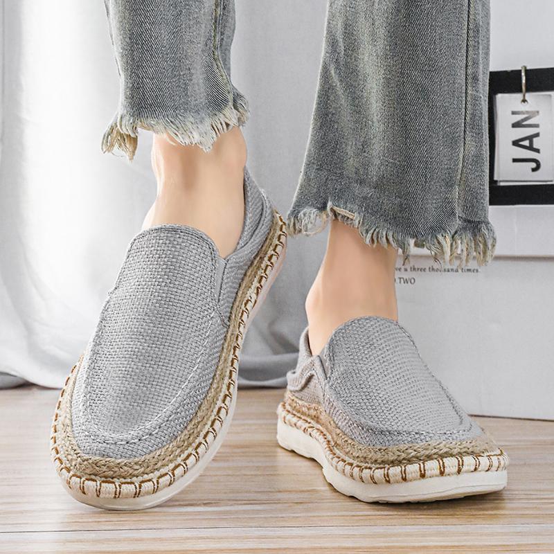 Linen men's shoes - Lazy casual loafers - One-piece slip-on flat-bottomed shoes - Breathable fisherman shoes
