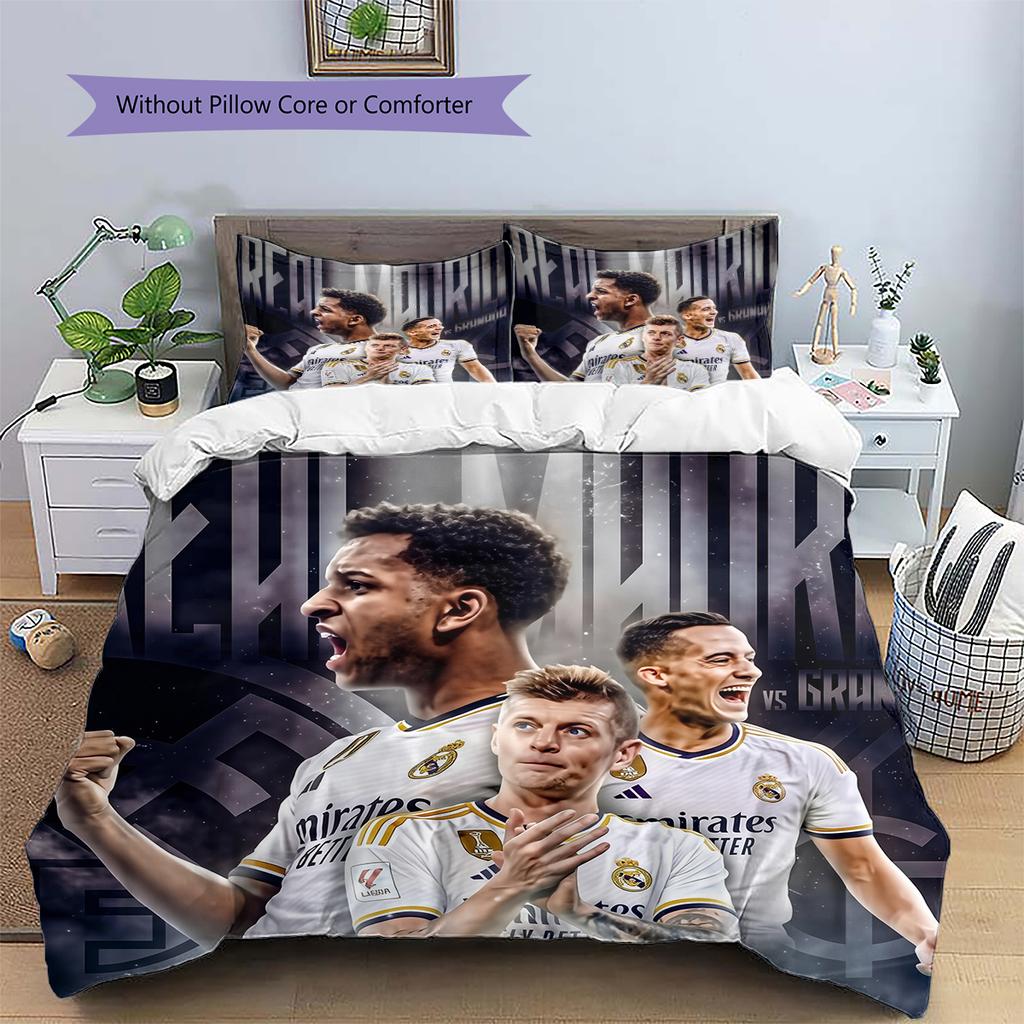 Madrid team Pattern Bedding Home Decoration Birthday Gift (1 * duvet cover + 2 * pillowcase, without core)