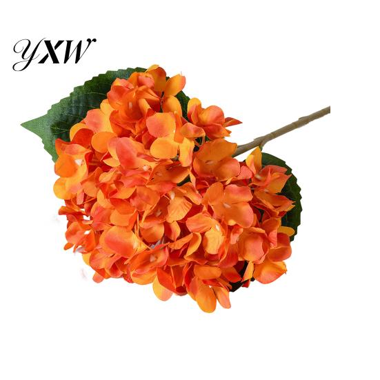 Realistic Fake Flowers Artificial Hydrangea with Green Leaves Stem Flower Wedding Faux Decor Home Office Table Centerpiece Floral Branch Arrangement