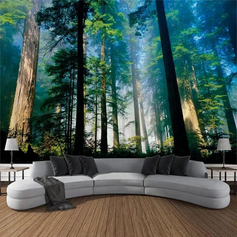 Beautiful Natural Landscape Large Tapestry Forest Waterfall Bohemian Wall Art Decoration Blanket Home Background Cloth Bedspread