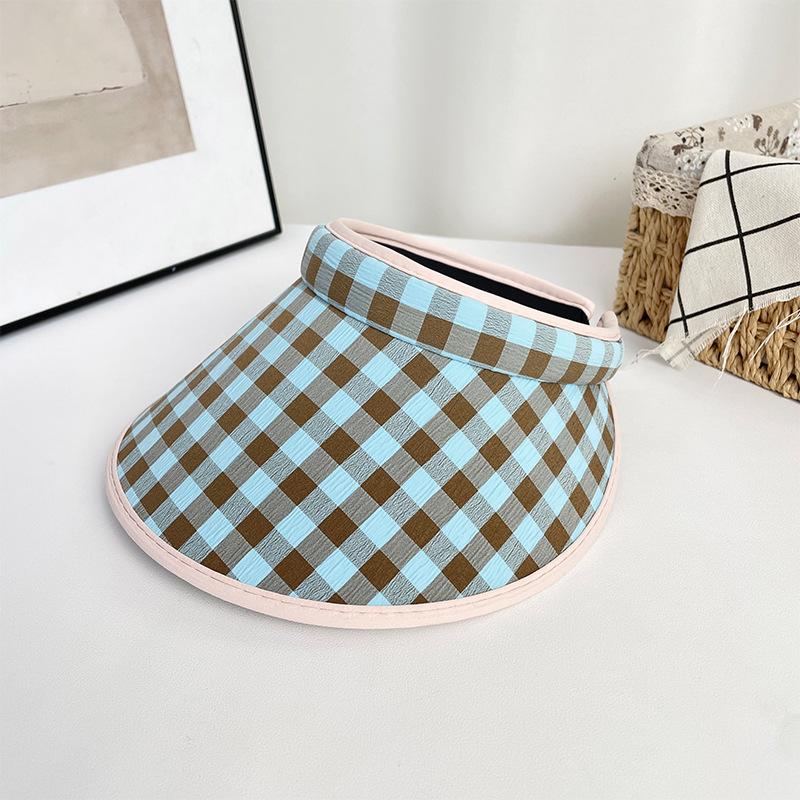 Dopamine Color Empty Top Sunscreen Hat Women's Summer Retro Plaid UV Protection Travel Big Brim Headband Hat