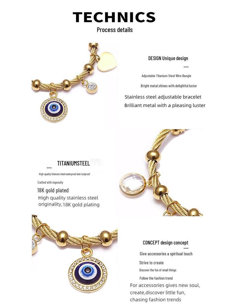 Edelstahl Elastisches Böses Auge Fatima Armband mit Türkischen Islamischen Motiven
