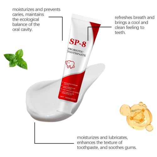 SP-8 Probiotic Whitening Toothpaste, Fresh Mint, Fluoride-Free Toothpaste for Adults, Gum Care & Enamel Protection, Deep Cleaning & Long-Lasting Fresh