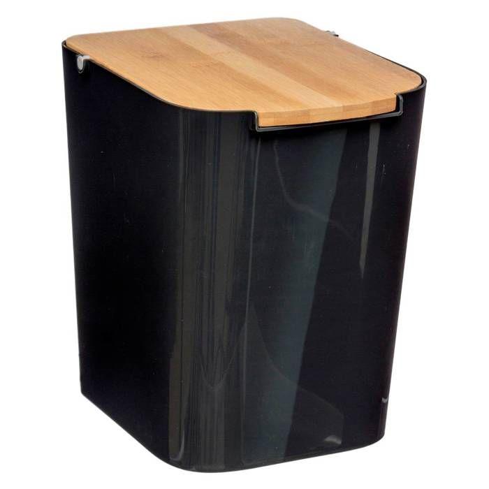 5five - koš na odpad s bambusovým víkem 5l "naturéo" černý
