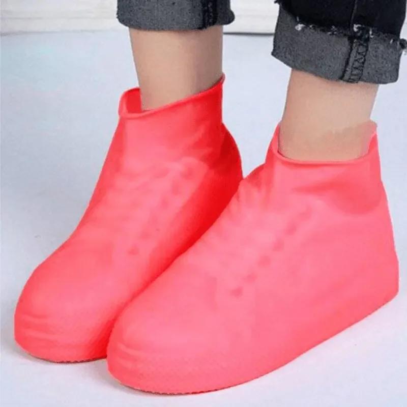 1Pair Reusable Latex Waterproof Rain Shoes Covers Slip Resistant Rubber Rain Boot Overshoes Outdoor Walking Shoes Cover