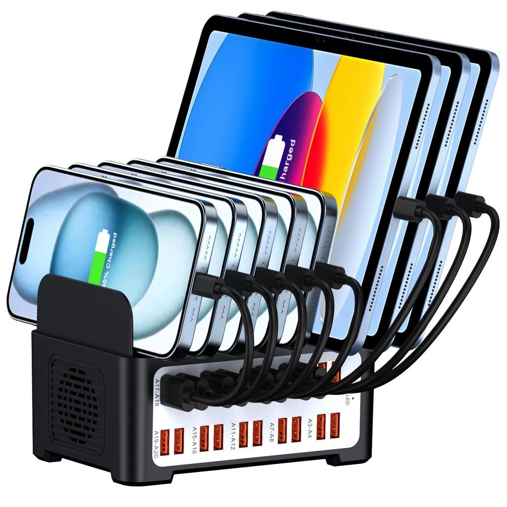20-Port USB Charger with Stand Divider, 5V 2A Power Strip for Phones