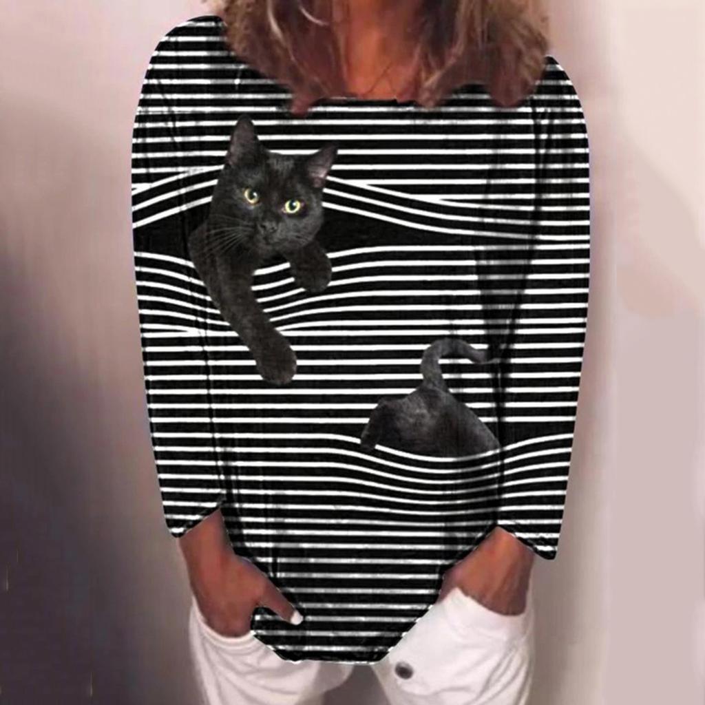 Plus Size Women Long Sleeve 3D Printed Tops Tee T-Shirt Blouse