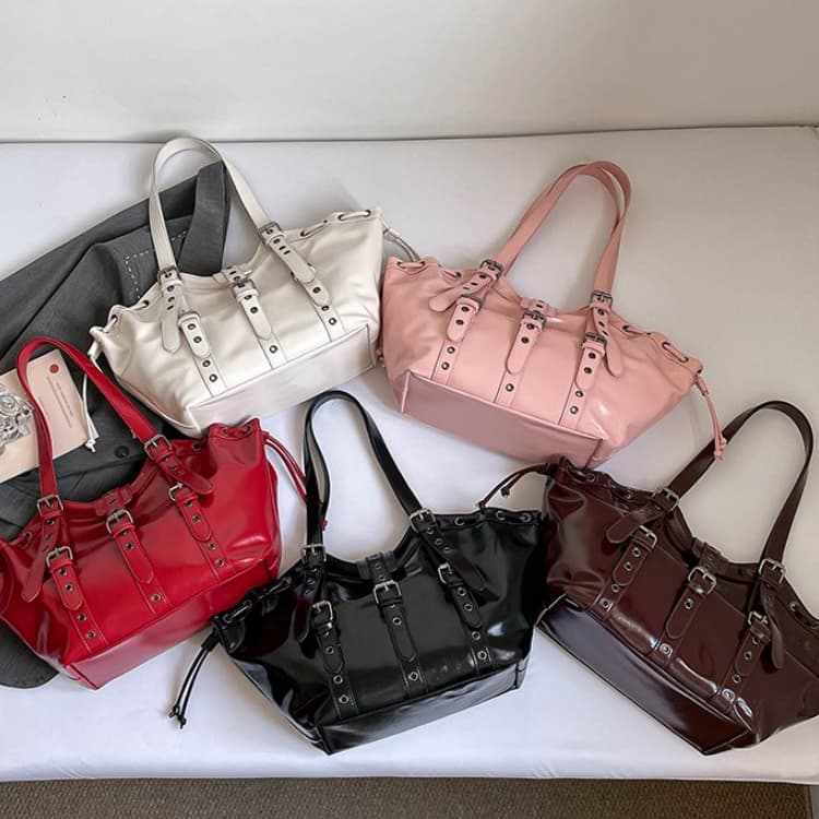 Rivet Metal Buckle Drawstring Tote Bag Women's Shoulder Bag