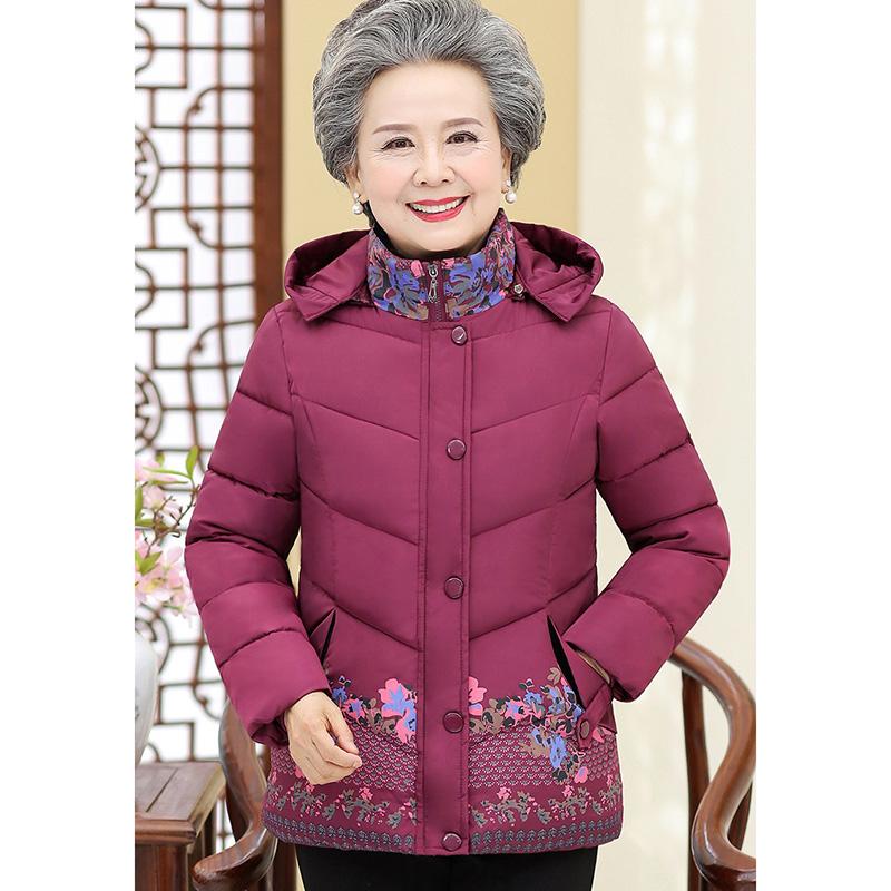 Middle-aged Elderly Women's Cotton Coat New Winter Jackets Short Add Cotton Thicken Print Down Cotton Overcoat Parka