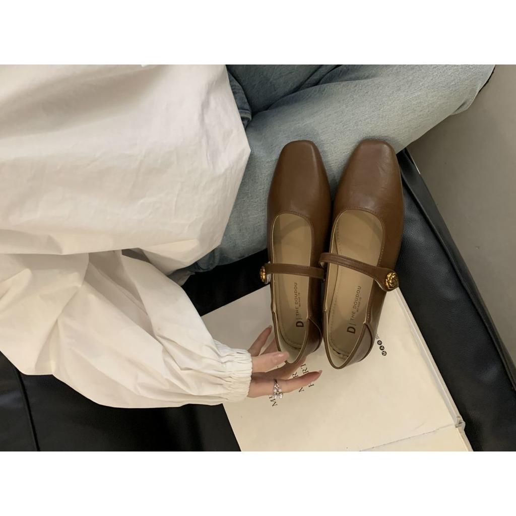Soft-soled flat-soled gentle single shoes Fairy Mary Jane 2025 spring one-pedal skirt with one word with beanie ladyshoes tide