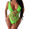 Green Mesh Patchwork Lace-Up One-Piece Swimsuit - Sexy Tight Bandage Style