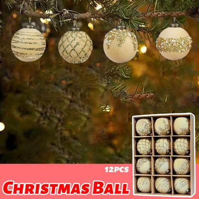 8cm 12pcs Flocked Christmas Ball Set Painted Plastic Tree Ornament Holiday Festive Home Decor Christmas Party Ornament