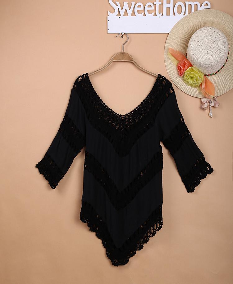 Crochet Patchwork Beach Cover-Up Hollow Out Bikini Swimsuit Cover-Up