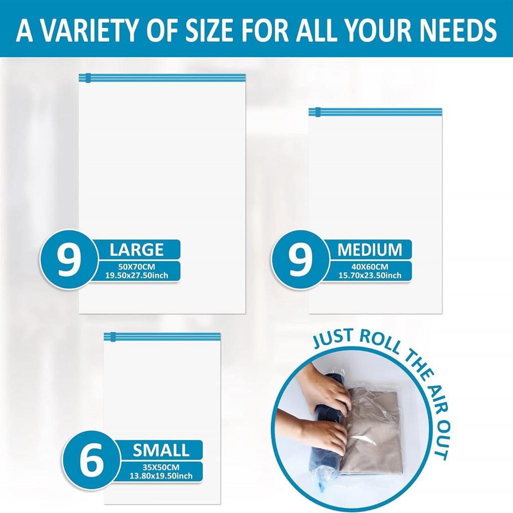 20  Multiple Sizes Vacuum Storage Bags Hand Roll Durable Space Saver Bags For Clothes Clothing Travel Moving Must Have Organizer