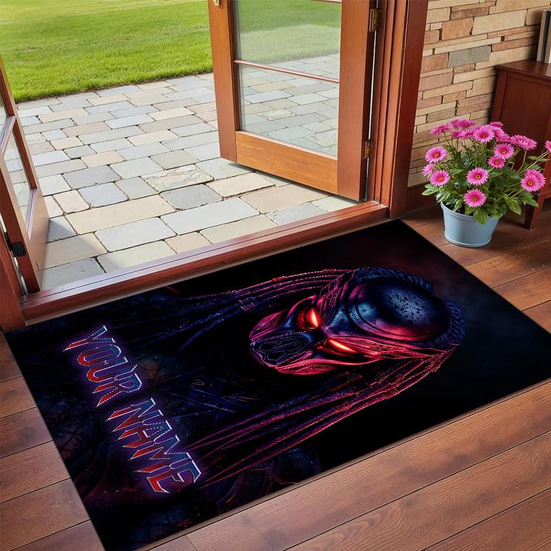 Tapis en Velours Cristal Texte Nom Personnalisé, Tapis de Sol Doux Antidérapant Décoration de MaisonPredator