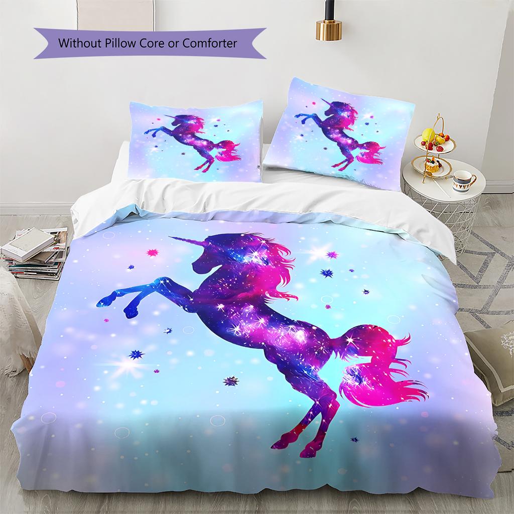 Star Uni-horse Pattern Bedding Quilt Set Quilt Cover Pillowcase Home Decoration Gift (1 * duvet cover + 2 * pillowcase, without core)