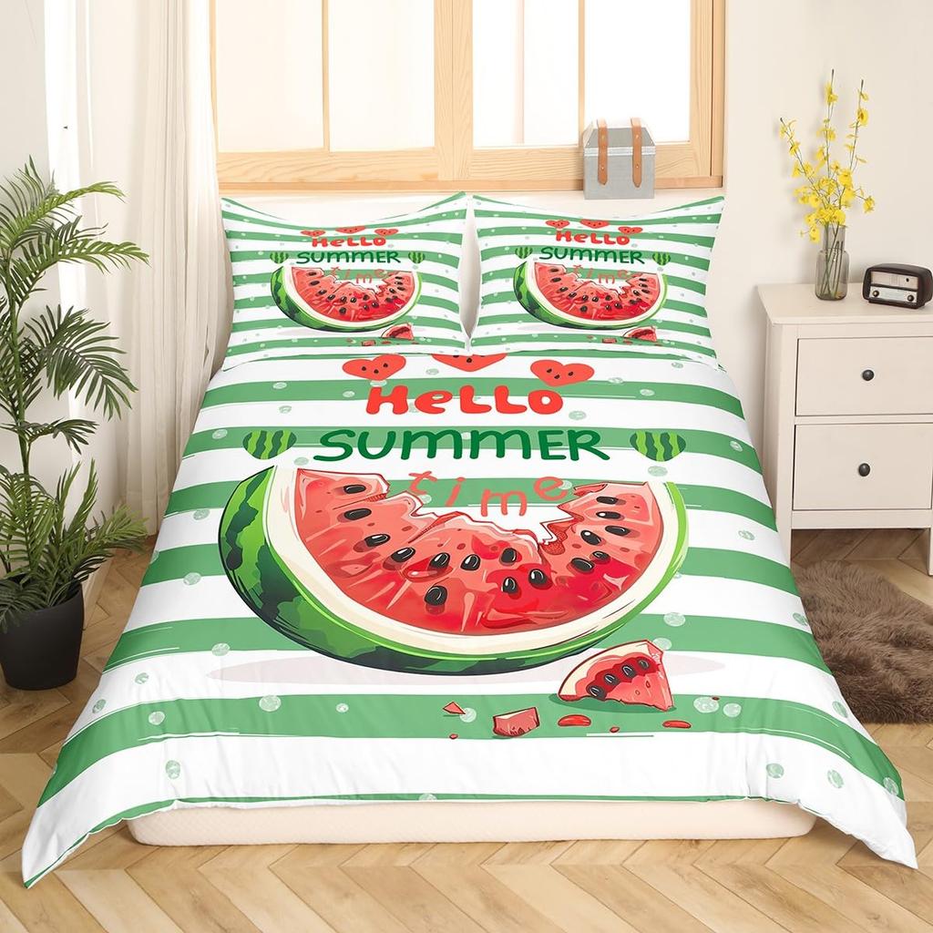 Watermelon Duvet Cover Set Kids Girls Delicious Fruit Print Bedding Set Pink Watermelon Pattern Room Decor Comforter Cover Sets