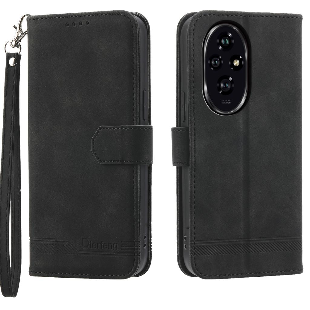 DIERFENG DF-03 For Honor 200 5G Wallet Case Lines Imprinted Leather Phone Cover