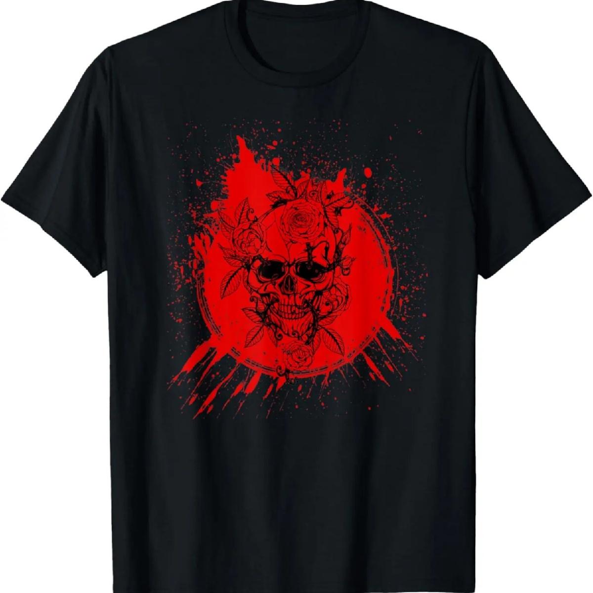 

Blood Splatter Black Roses Skull Halloween Design Gothic Art T-Shirt XXXXXL різнокольоровий
