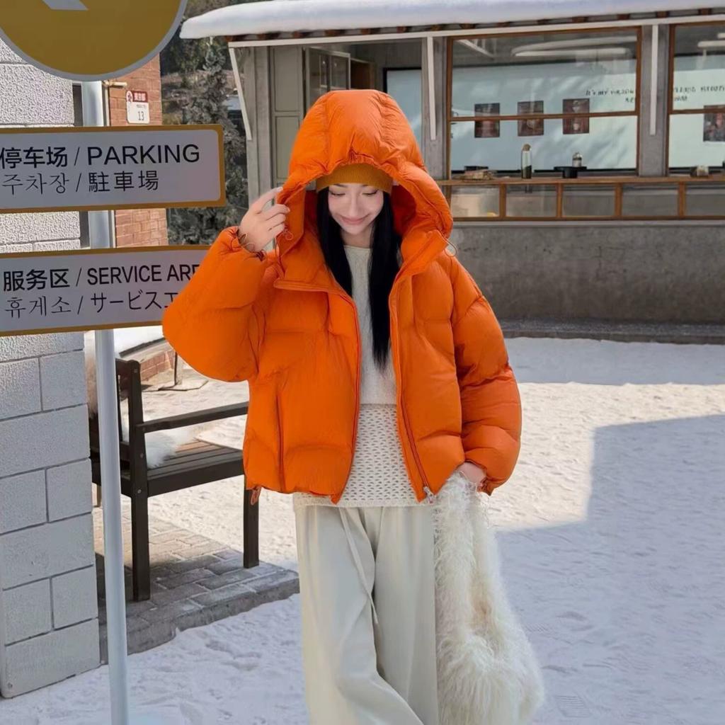 Premium sense super good-looking pumpkin orange hooded down jacket winter new small white duck down bread jacket
