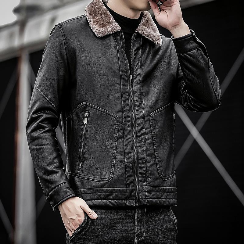 Winter-Lederjacke für Herren, neues Revers für mittlere und ältere Menschen, mit Plüschfell und Fell, integriert mit fetter, übergroßer Herren-PU-Lederjacke