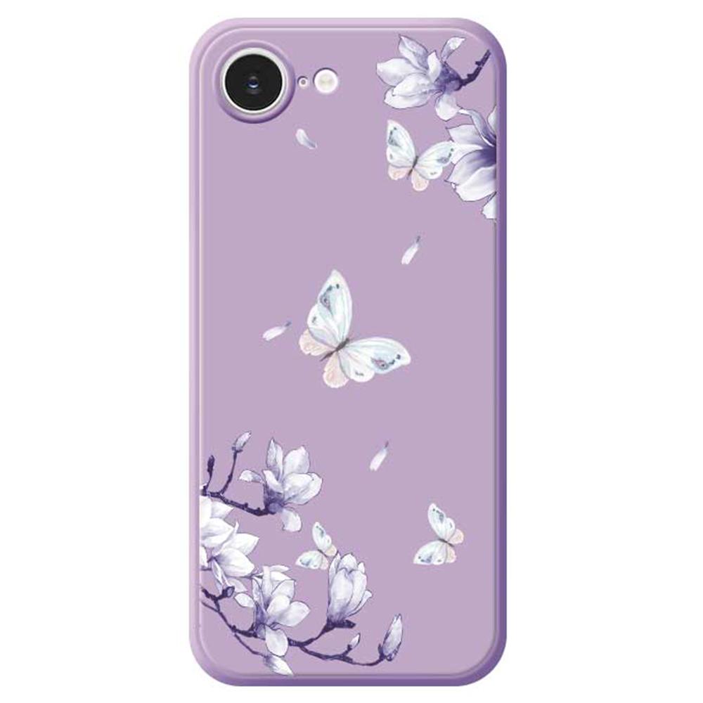 For iPhone 16e Case Butterfly Magnolia Pattern Printing Straight Edge TPU Phone Back Cover