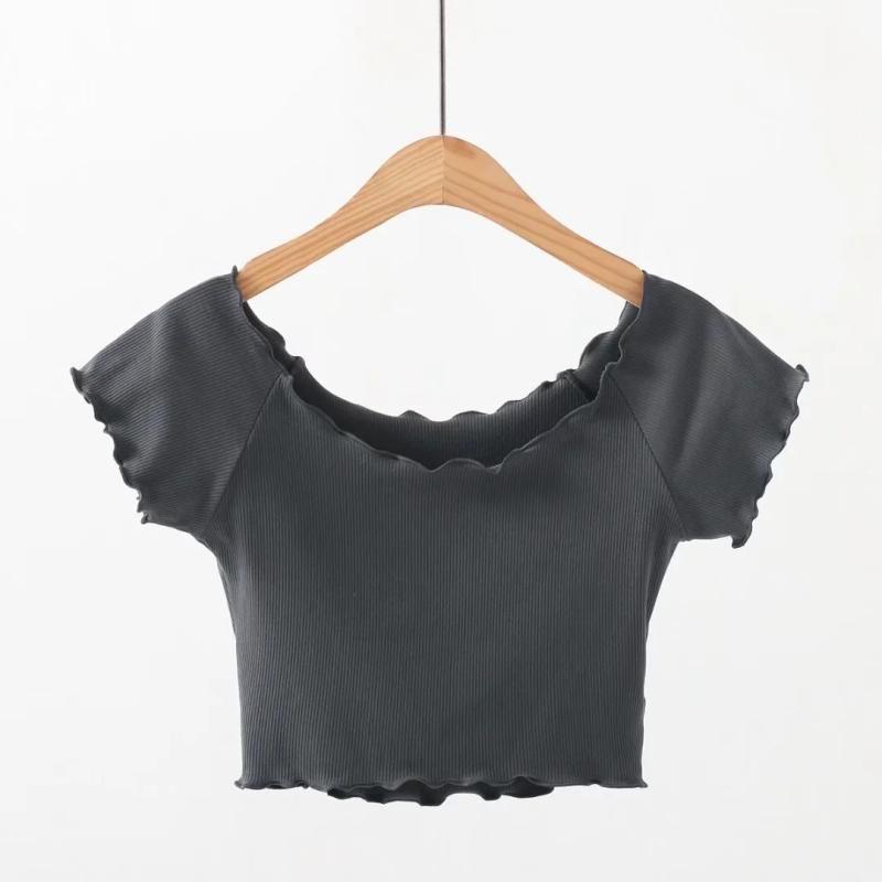 

Wooden Ear Wave Thin Midriff Outfit Ins Top T-shirt Dark gray M