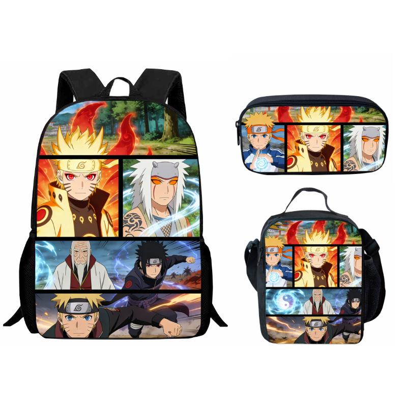 Bedrucktes Dreiteiliges Schüler-Schulranzen-Set, Cartoon-Rucksack, Brottasche, Federmäppchen